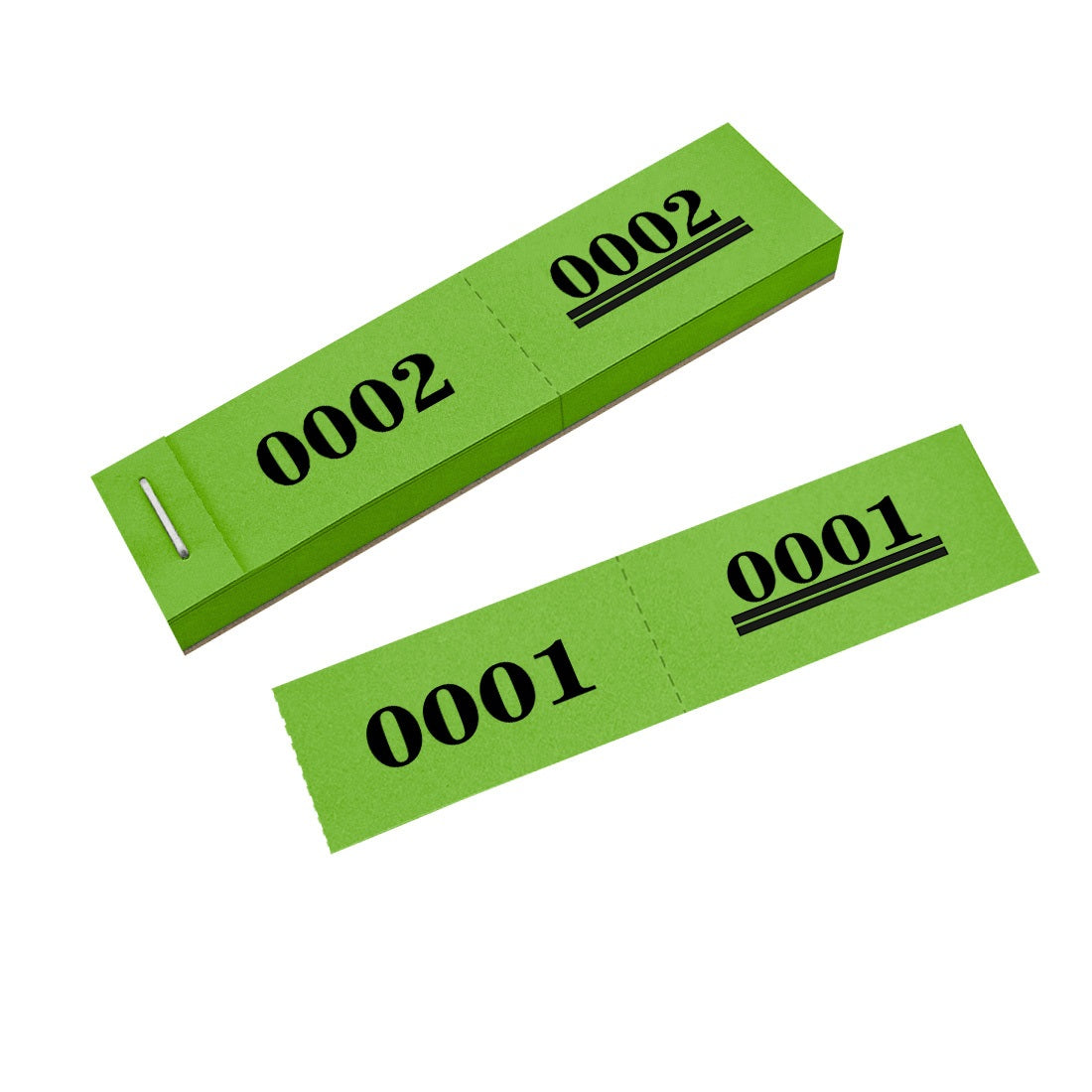 Small Raffle Ticket Books Double Numbers Cloakroom Tags Green Version is Shown