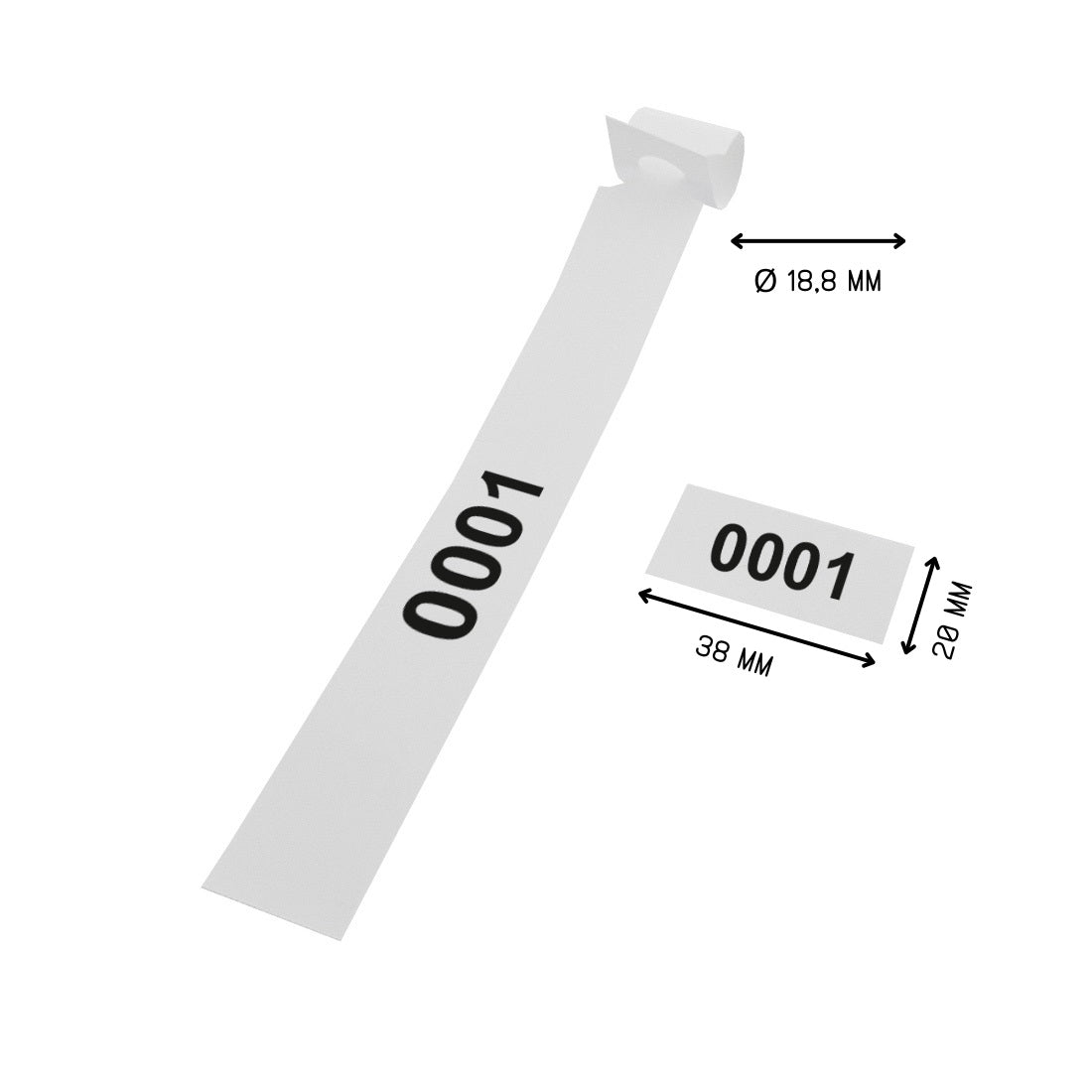 A durable, weather-resistant label with a secure, self-locking mechanism and a matching numbered tear-off stub.