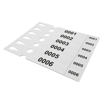 Stack Of Numbered Loop Labels With Tier-Off Stud On Perforated Sheets