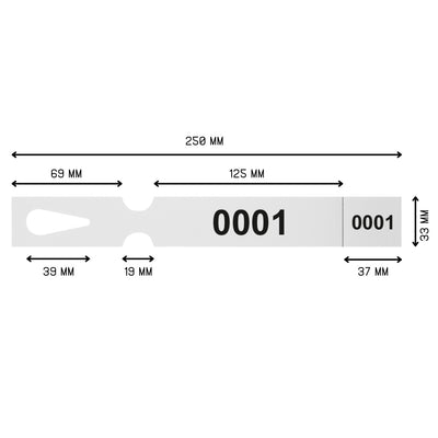 One wide loop lock label with numbering 250 mm x 25 mm