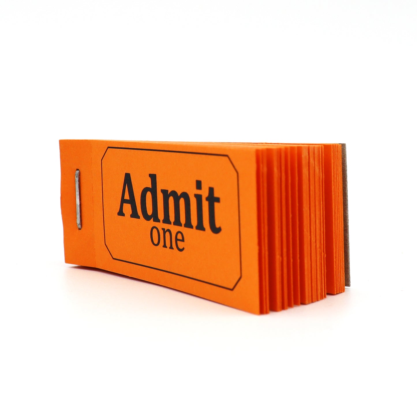 Entry Ticket Books 'Admit One' Orange Side View Open