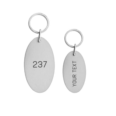 Oval Silver Aluminium Key Tags Victor Two Sizes With Custom Laser Engraving