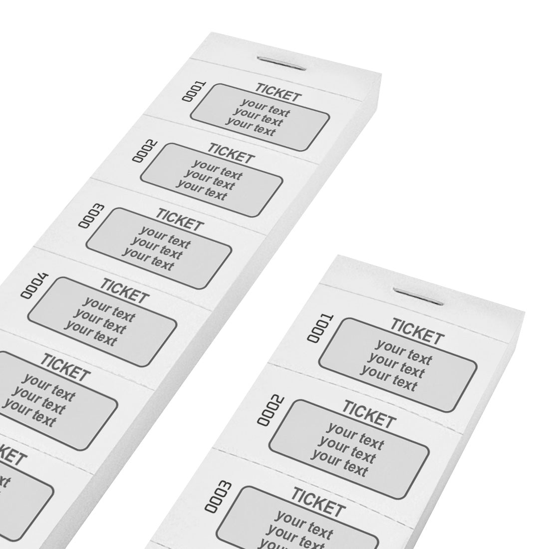 Paper Tickets On Strips With Custom Printing In Black On White Paper With Consecutive Numbering
