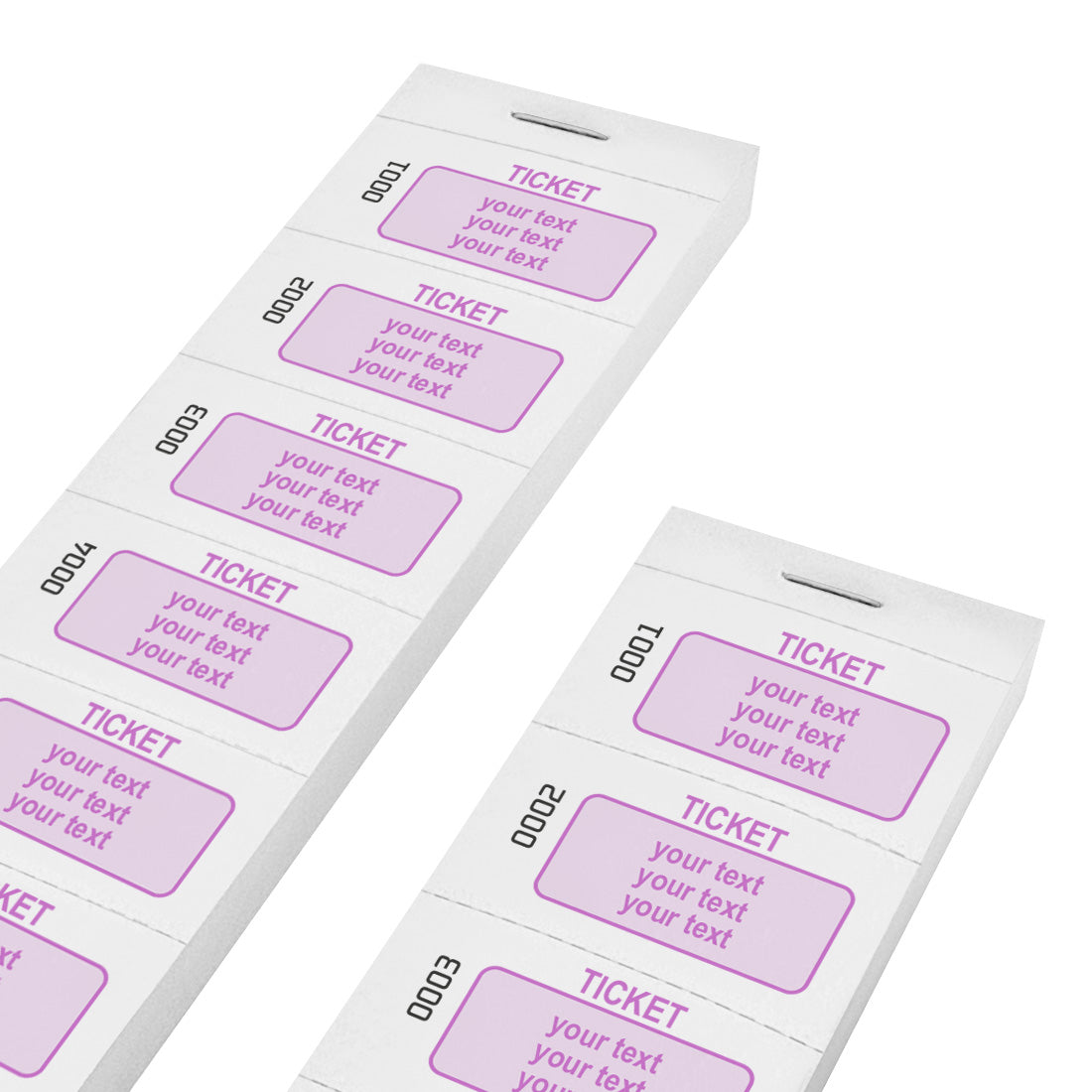 Paper Tickets On Strips With Custom Printing In Pink On White Paper With Consecutive Numbering