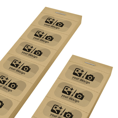 Custom Paper Drink and Food Tickets On Strips With A Black Print On Caramel Coloured Paper