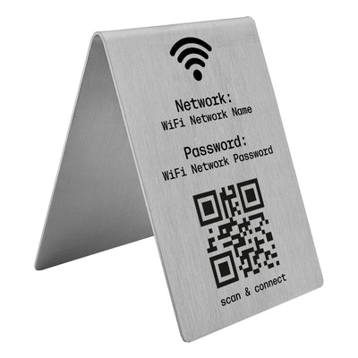 Stainless Steel Wi-Fi Guest QR Code Table Sign 100x70mm