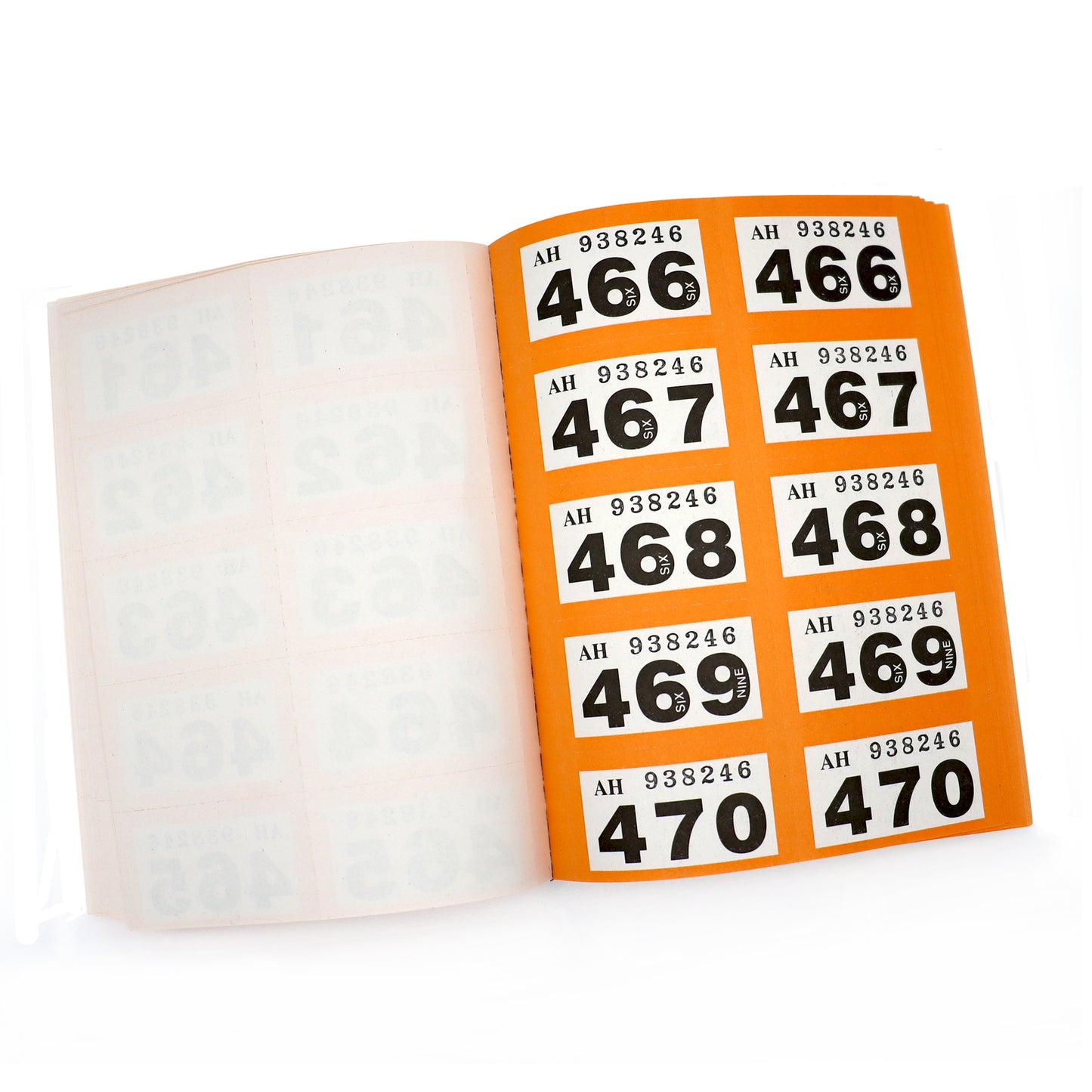 Orange Double Raffle Numbers Ticket Book Open View