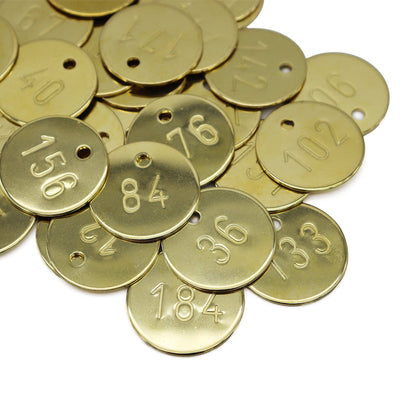 Round Brass Number Tags with Engraving and One Drill Hole