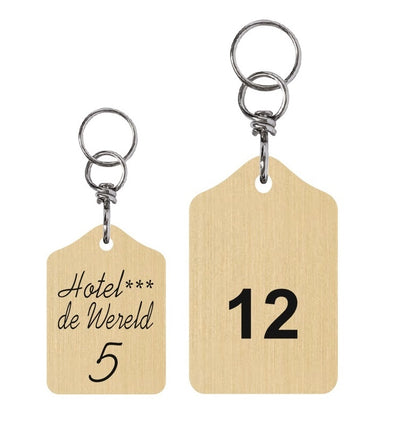 Rounded Rectangle Satin-Finished Gold Brass Hotel Key Tags With Custom Engraving