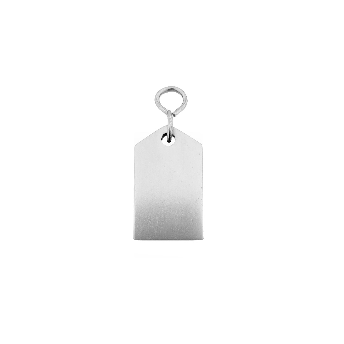 Blank Silver rectangular tag 50mm with a metal ring on a white background Front View