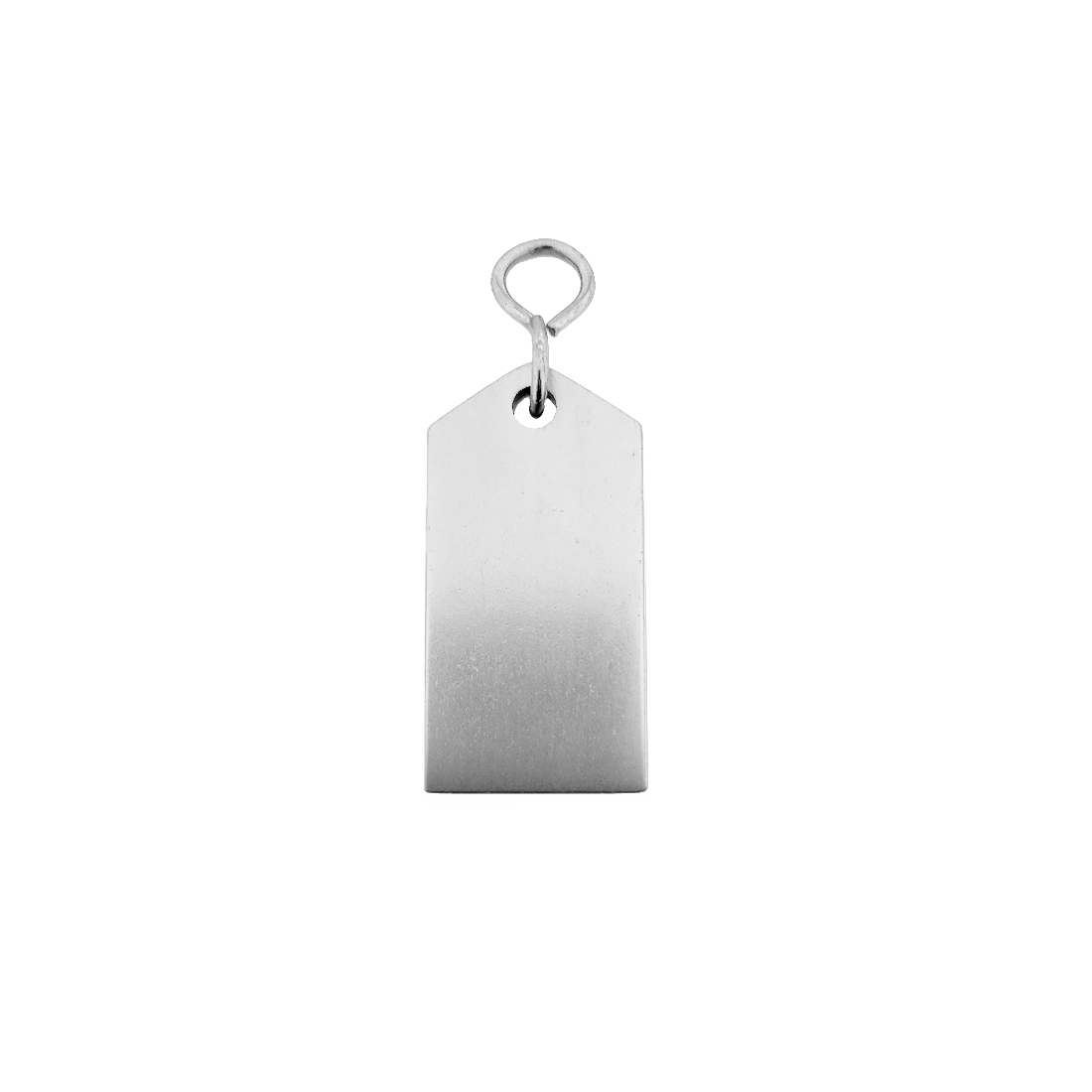 Blank Silver rectangular tag 60mm with a metal ring on a white background Front View