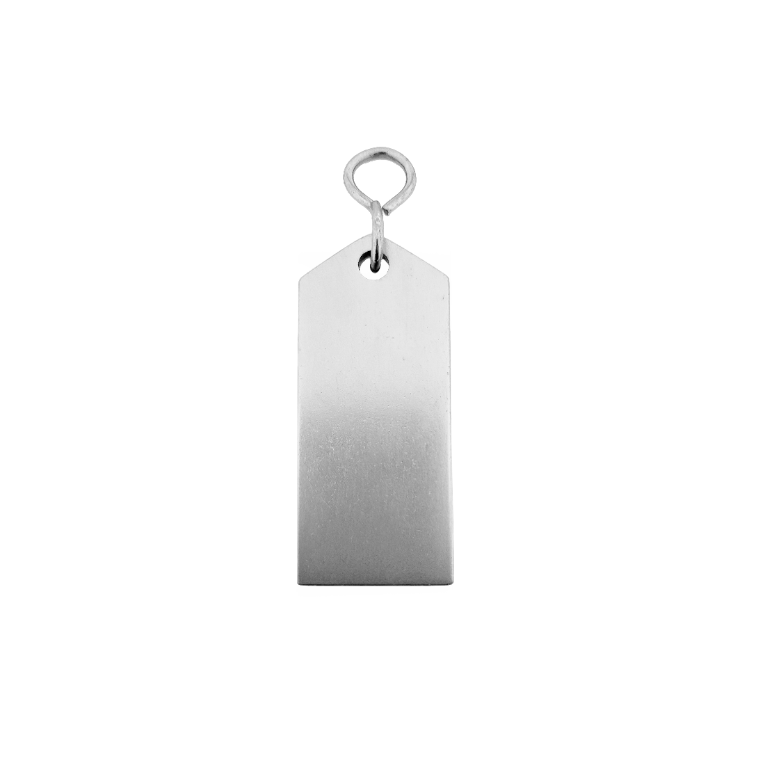 Blank Large Silver rectangular tag 70mm with a metal ring on a white background Front View