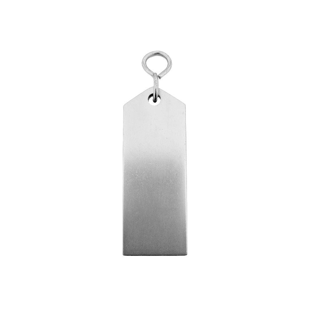 Blank Large Silver rectangular tag 80mm with a metal ring on a white background Front View