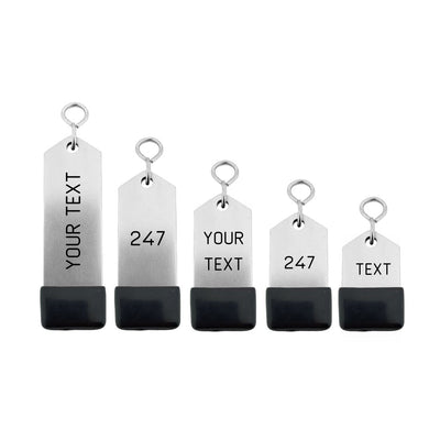 Silver Aluminium Hotel Key Tag 'Amerique' With Black Rubber Cap And Custom Engraving