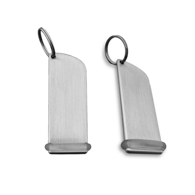 Large Rounded Rectangle Silver Aluminium Hotel Key Tags With Silver Split Ring and Clear Rubber Protection Ring.