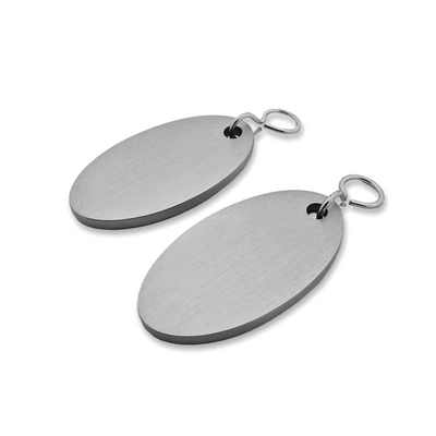 Silver Metal Keychains image show two key tags laying flat with S-hook Fasteners