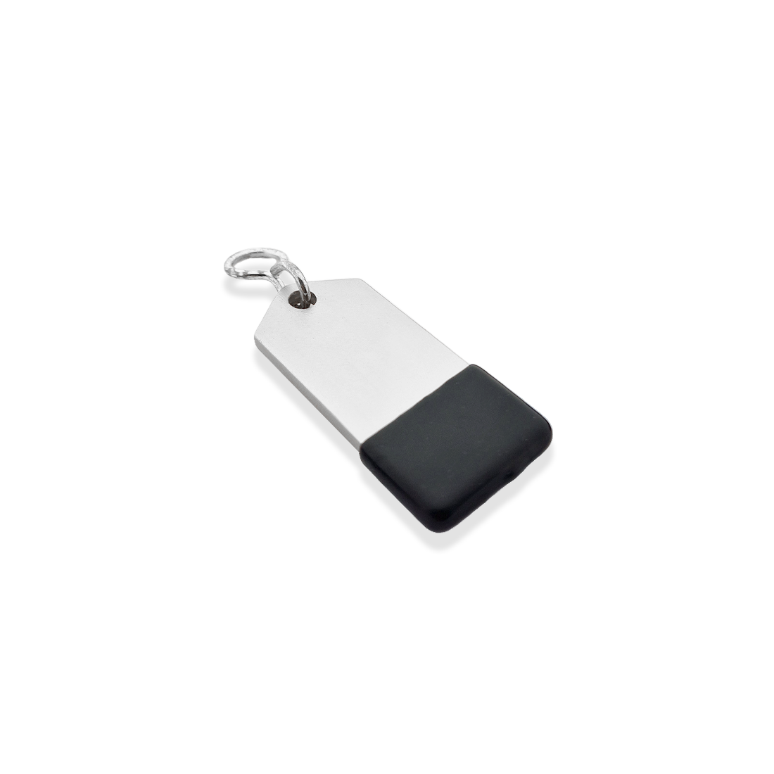 Silver Aluminium Rectangle Hotel Key Tag With Rubber Cap 60mm Side View