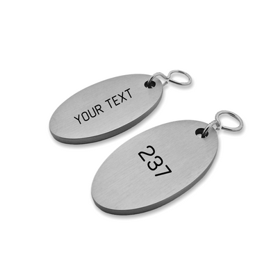 Custom Engraved Hotel Key Tags Silver 'Chantal' Oval Shape