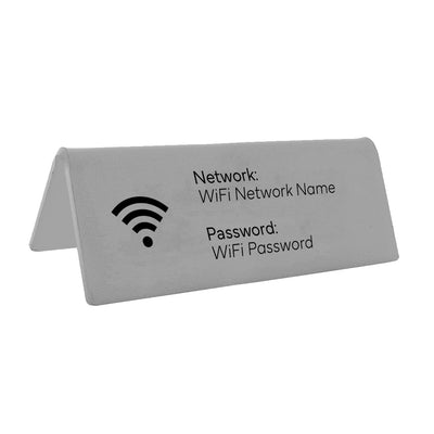 Wifi Login Table Sign With Network Name and Password In Silver Colour With Black Engraving