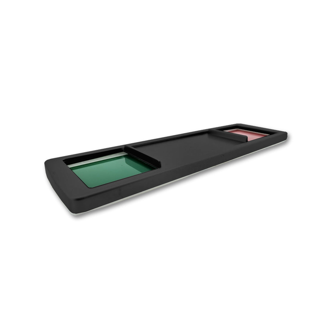 Black Frame Three-Status sign displayed flat, with Green and Orange partially visible as one slider rests between them, and Red is covered by the other.