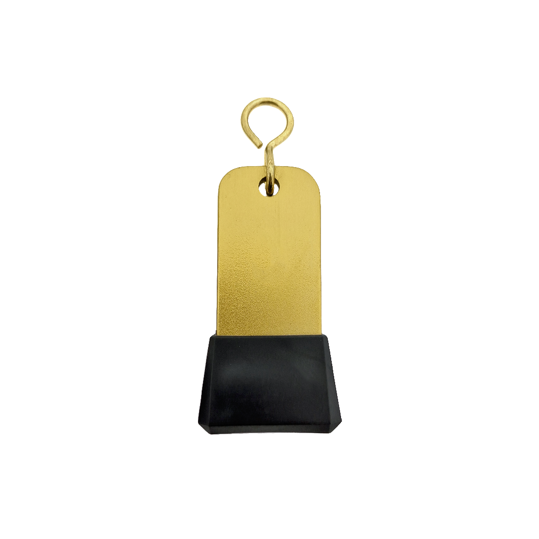 Small Gold Aluminium Key Tags With Tapered Black Rubber Cap and Gold S-hook Fastener Model: 'Dauphine' 75x30mm Front View
