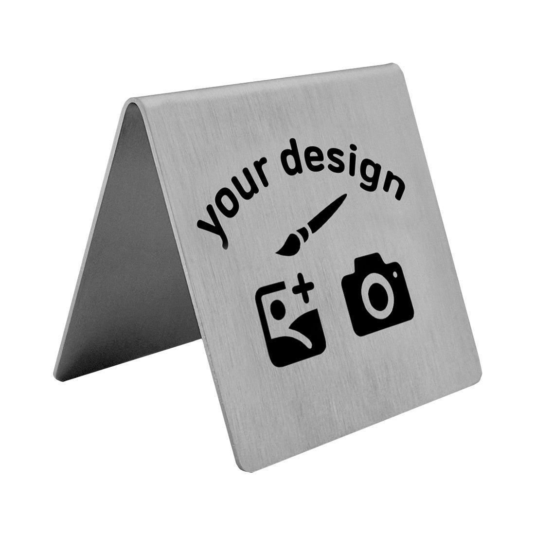 Custom Printed Table Sign Stainless Steel 70x70mm With Black Laser Engraving