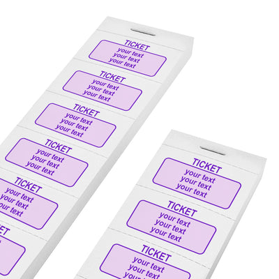 White Paper Ticket Strips with Custom Printing In Purple Colour