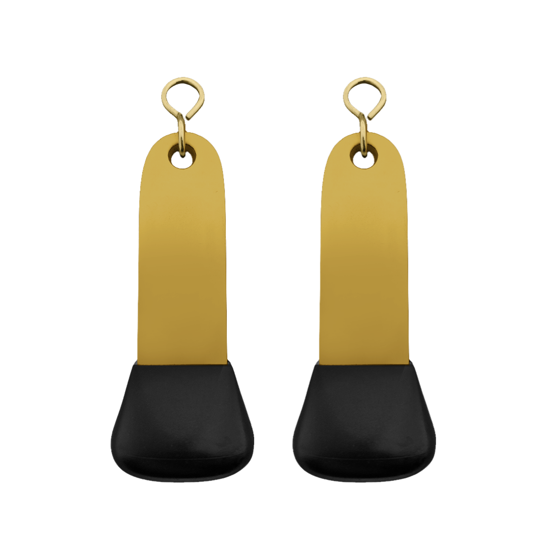 Two Big Gold Rectangle Aluminium Hotel Key Tags With Rounded Top and Black Rubber Cap And Gold S-hook Fasteners 115x30mm Model: Camber