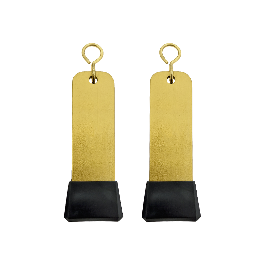Two Large Gold Aluminium Key Tags With Tapered Black Rubber Cap and Gold S-hook Fastener Model: 'Dauphine' 105x30mm