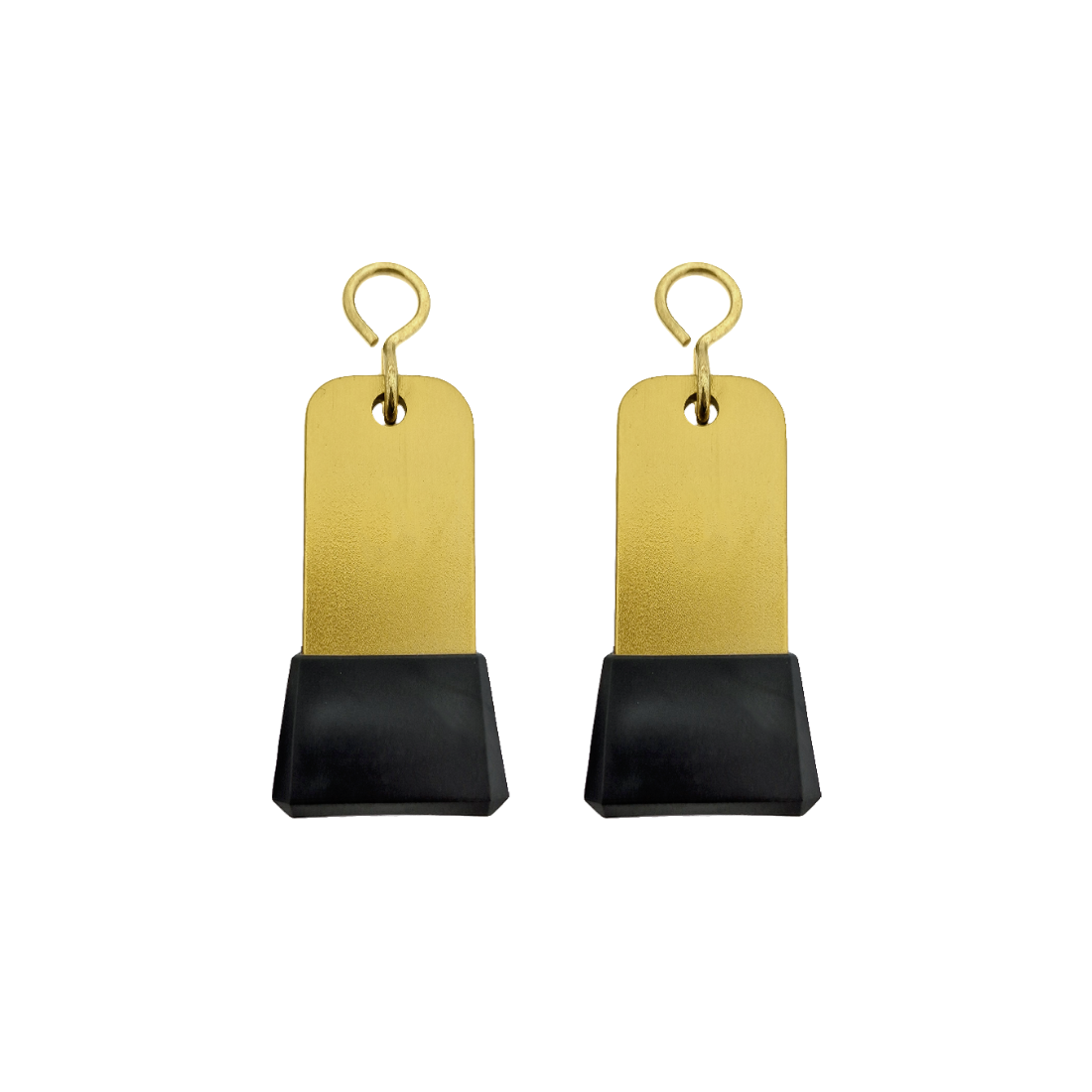 Two Small Gold Aluminium Key Tags With Tapered Black Rubber Cap and Gold S-hook Fastener Model: 'Dauphine' 75x30mm