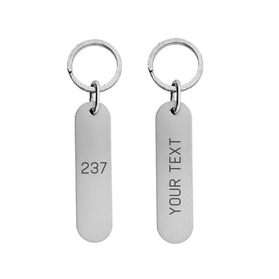 Silver Aluminium Hotel Key Tags 'Vicky' With Flat Split Key Ring and Spacer 78x20mm. Custom Engraving.