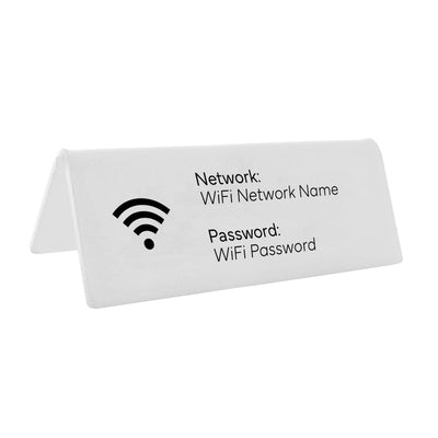 Wifi Login Table Sign With Network Name and Password In White Colour With Black Engraving