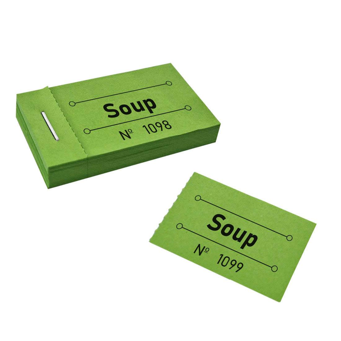 Green Paper Ticket With 'Soup' Printed On Them