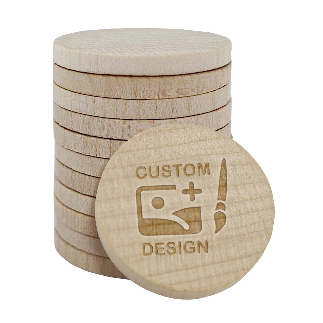 Custom Brand Stamped Round Maple Wood Tokens - MOQ 100