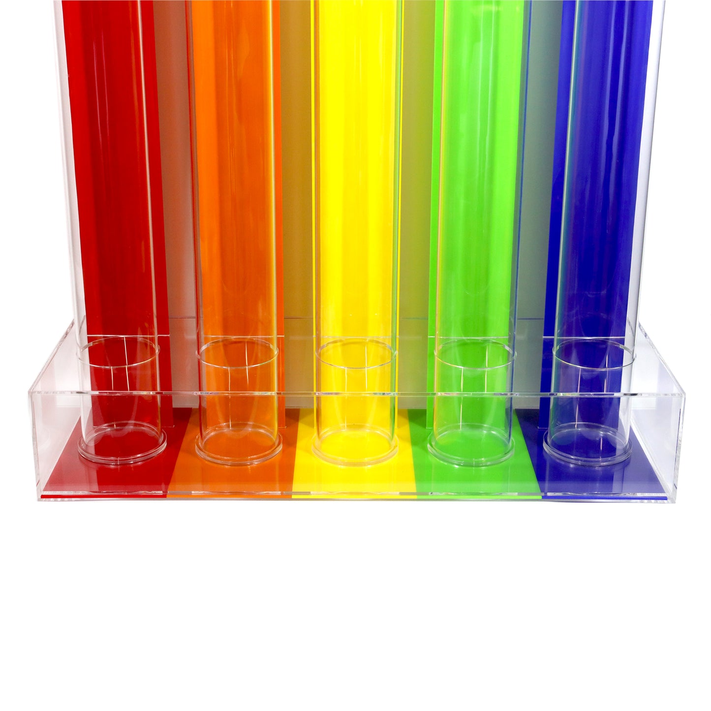 Large 5 Tube Reward Token Collector, Red, Orange, Yellow, Green and Blue Bottom Plate View