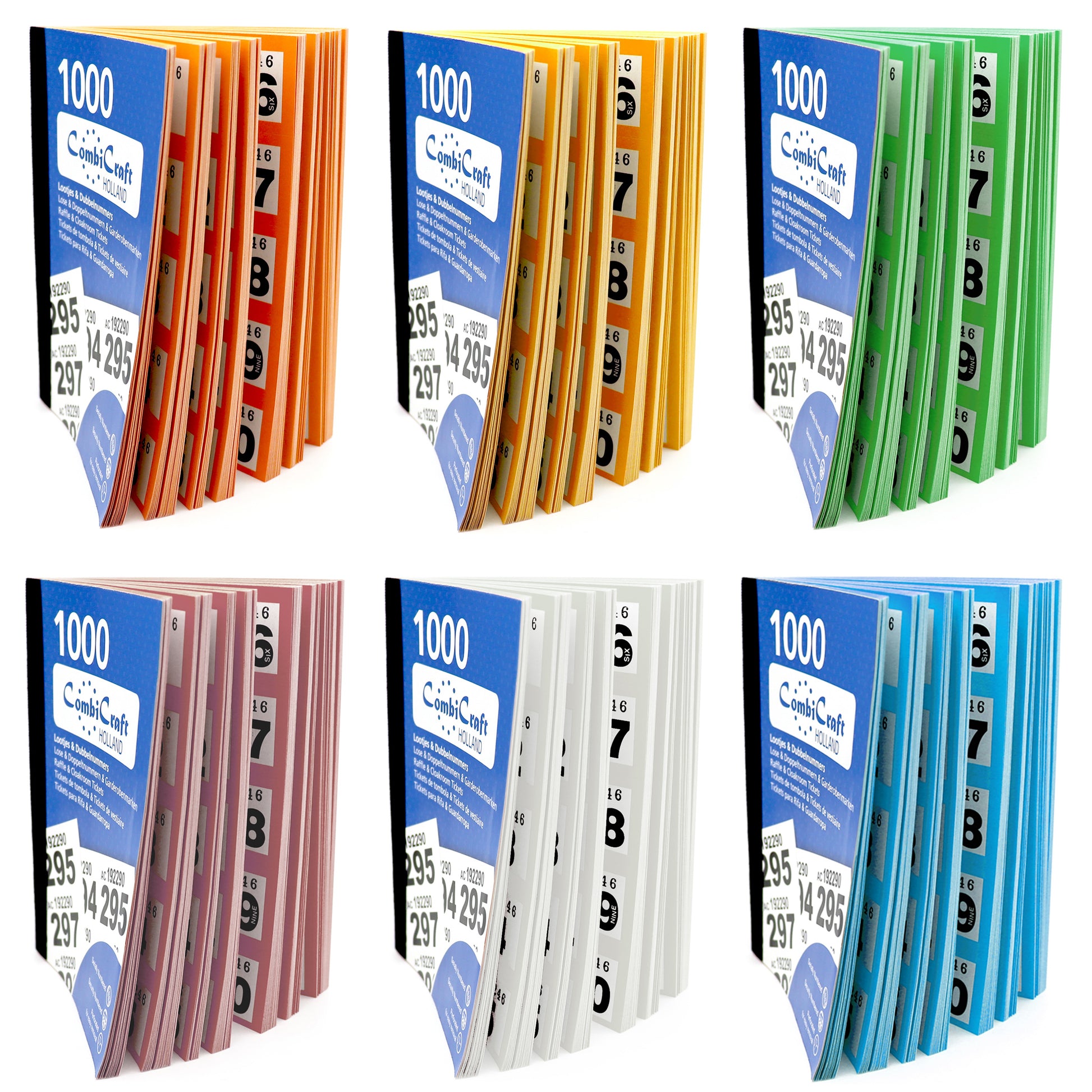 6-Pack Colour Assorted Raffle Ticket Or Cloakroom Ticket Books