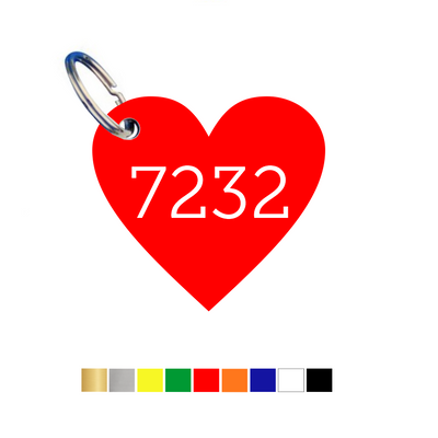 Heart Shaped Acrylic Key Tags with Number Engraving