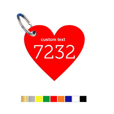 Heart Shaped Acrylic Key Tags with Text and Number Engraving