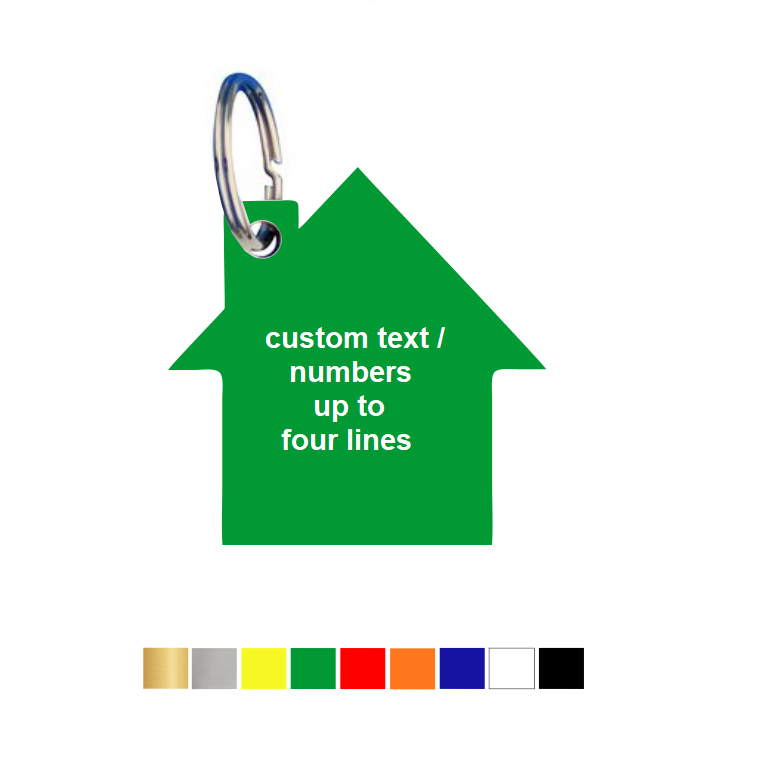 House Shaped Acrylic Key Tags with Up To Four Lines Text/Number Engraving