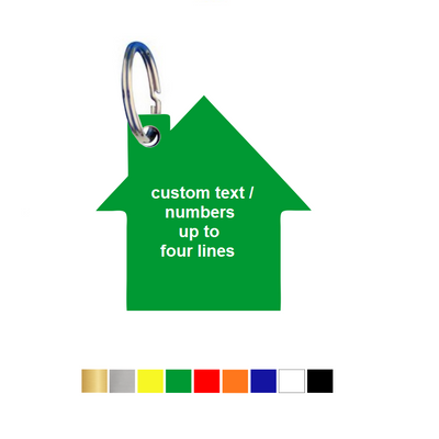 House Shaped Acrylic Key Tags with Up To Four Lines Text/Number Engraving