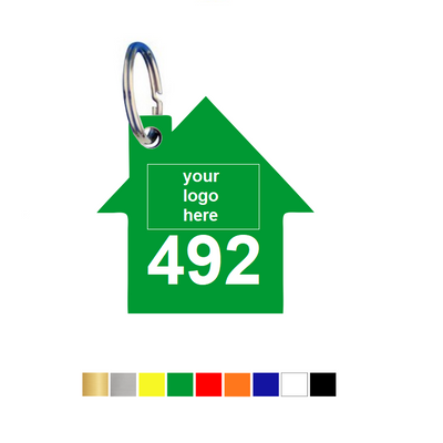 House Shaped Acrylic Key Tags with Logo and Number Engraving