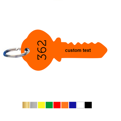 Key Shaped Acrylic Key Tags with Text and Number Engraving