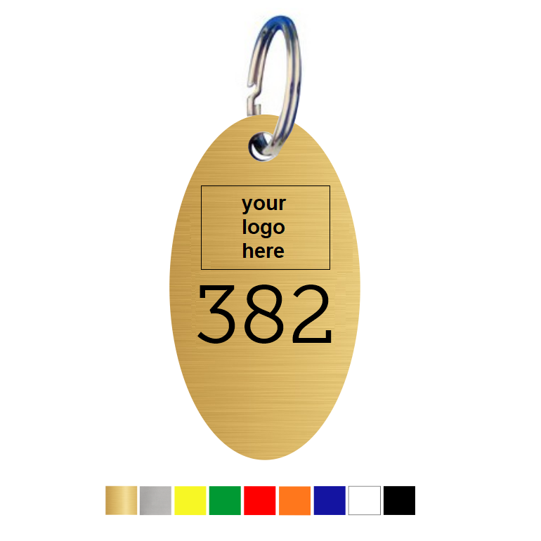 Oval Acrylic Key Tags with Logo and Number Engraving