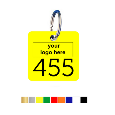 Rounded Square Acrylic Key Tags with Logo and Number Engraving