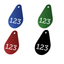 Drop-Shaped Coloured Aluminium Number Tags 29x45mm In Five Colours Dark Blue, Dark Green, Red and Black