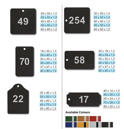 Various Rectangle & Square Shaped Coloured Aluminium Key Tags With CNC Number Engraving