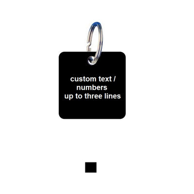 Round Square Black Aluminium Key Tags With Up To Three Lines of Text/Number Engraving