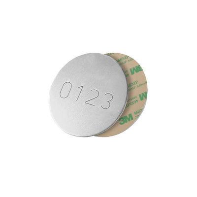Punched Aluminium Number Tags With Adhesive Tape Backing | Metal Asset Tags With Stamped Numbering 30mm