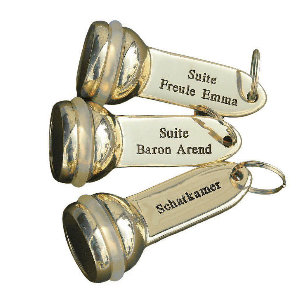 Heavy Weight Gold Brass Hotel Key Tags With Custom Engraving and Rubber Ring