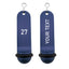 Personalised Big Classic Hotel Key Tags Blue Anodised with White Laser Engraving, Black Rubber Ring and Silver S-hook Fastener